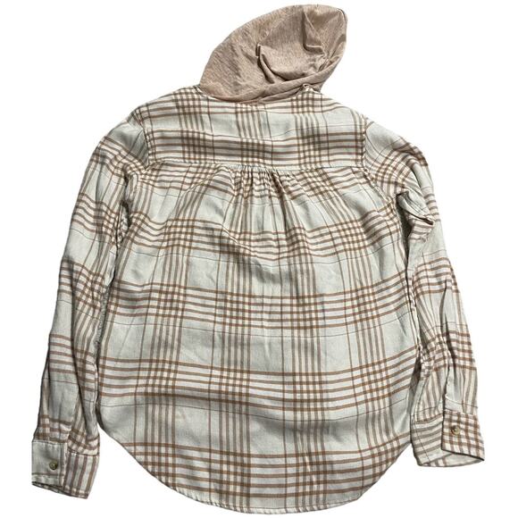 C&C California Button Down Hooded Flannel Shirt Womens Sz Medium Tan 89B02025T - Picture 6 of 8